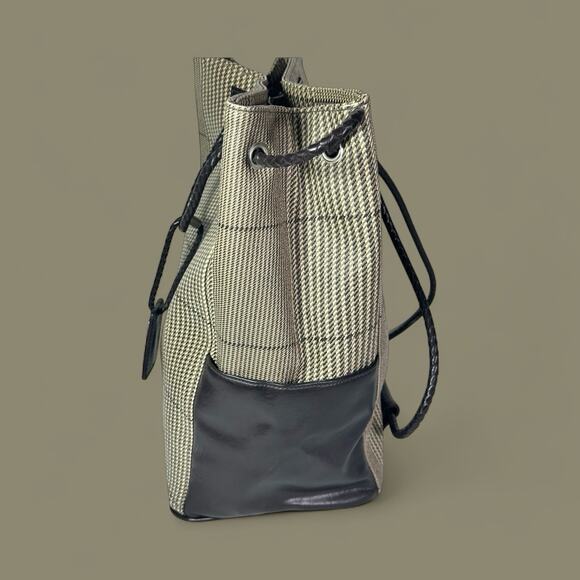 Saks Fifth Avenue Vegan Leather Backpack Tote Handbag Brown & Tan Plaid Unisex - Picture 3 of 9